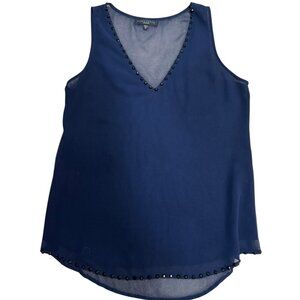 Sanctuary Navy Beaded V-Neck Sleeveless Blouse Size S  Like New!